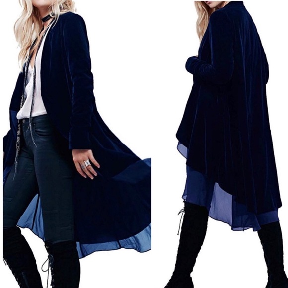 Jackets & Blazers - Stunning Boho Blue Velvet and Chiffon Jacket, Duster or Blazer Size XL LAST ONE!